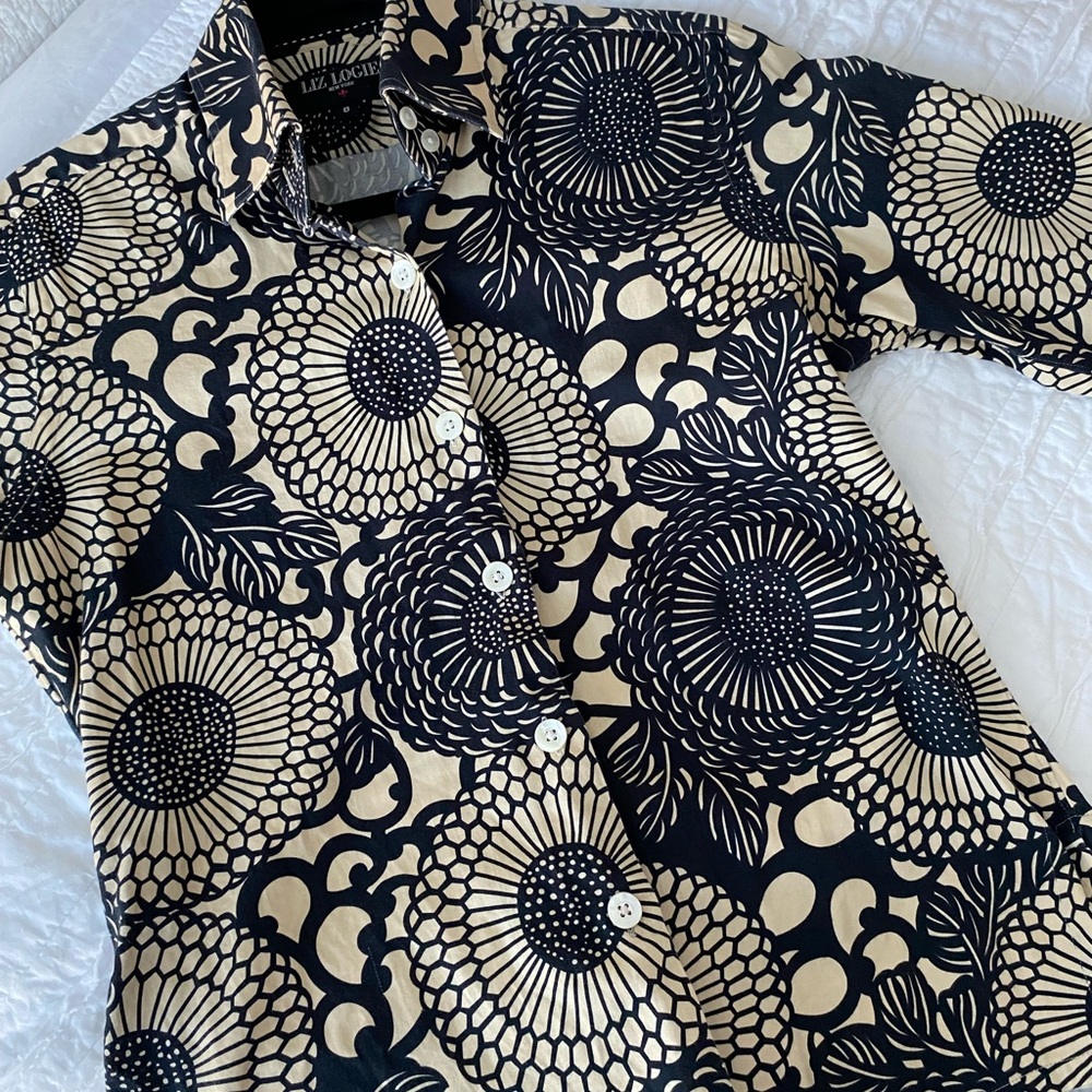 Liz Logie New York Navy blue and Cream Floral Shirt